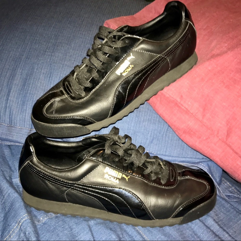 PUMA Roma Black Leather With Gold Logo